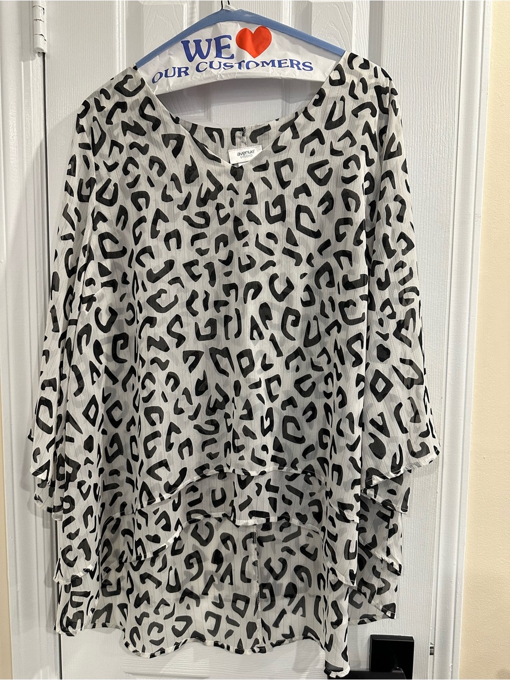 Avenue Studio Women Plus 22/24 White Black Abstract Tunic Blouse 3/4 Sleeve